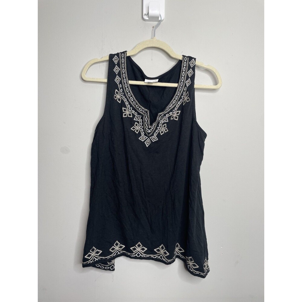 J. Jill Shirt Womens Large Black Embroidered V Neck Tunic Boho Sleeveless Tank
